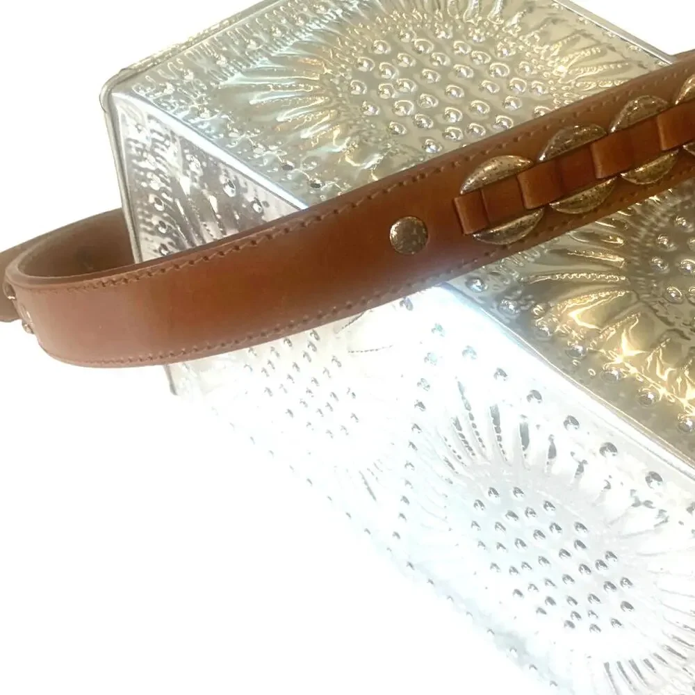 Fossil Studded Genuine Leather Belt Medium 1”x 30” Brown Silver Conch